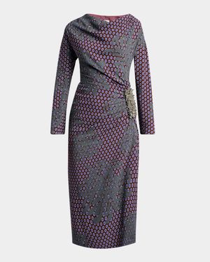 Didi Embellished Ruched Long-Sleeve Dress