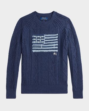 Boy's Cotton Faded Flag Sweater, Size S-XL