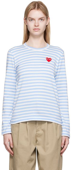 COMME des GARÇONS PLAY White & Blue Heart Patch Long Sleeve T-Shirt