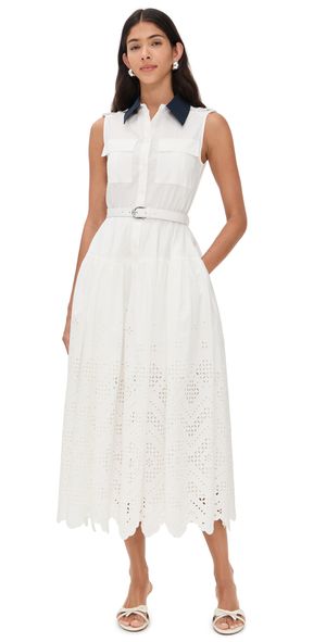 Self Portrait White Contrast Collar Broderie Midi Dress White 4