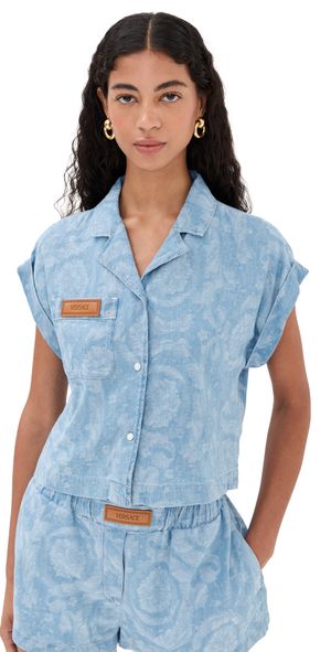 Versace Chambray Jacquard Shirt Blue Mix 38