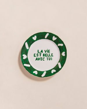 Emoi Emoi - L'assiette à dessert la vie est belle avec toi - Taille Unique - Blanc