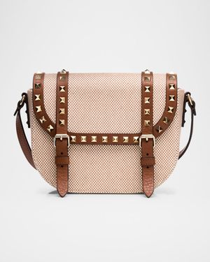 Rockstud Small Canvas Saddle Crossbody Bag