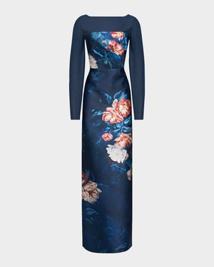 Lorraine Floral-Print Column Gown