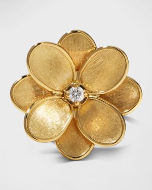 Petali 18K Yellow Gold Flower Ring with Diamond Center, Size 7