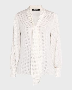Tie-Neck Rhinestone Blouse