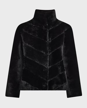 Reversible Chevron Lamb Shearling Jacket With Horizontal Sleeve