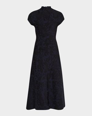 Floral Jacquard Mock-Neck Midi Dress