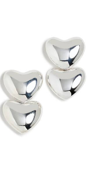 Annika Inez Dual Voluptuous Heart Earrings Silver One Size