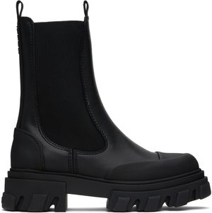 GANNI Black Stitch Cleated Mid Chelsea Boots