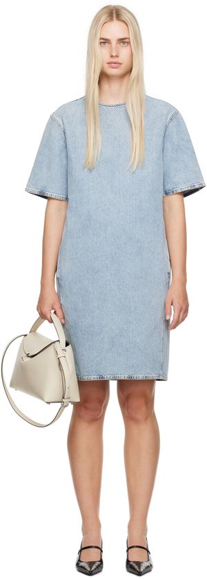 TOTEME Robe midi trapèze bleue en denim