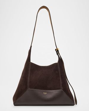 Medium Diamond Brown Suede & Leather Hobo Bag