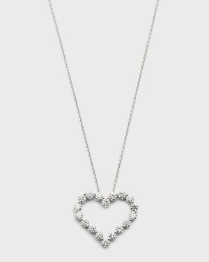 18K White Gold Round Diamond Heart Pendant Necklace, 18"L, 2.0tcw, 18" Chain; 0.87" x 1" Heart