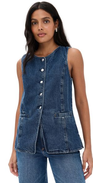 Madewell Denim Crewneck Cutaway Vest In Greendale Wash Greendale Wash 6