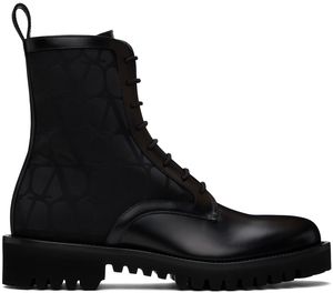 Valentino Garavani Black Toile Iconographe Combat Boots