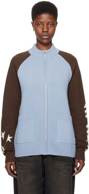 We11done Blue & Brown Zip Jacket