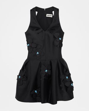 Floral Beaded Satin Halter Dress