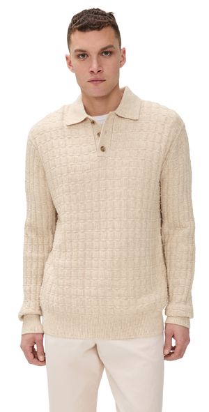 Les Deux Gustav Squared Structure Polo Knit Light Sand Melange L