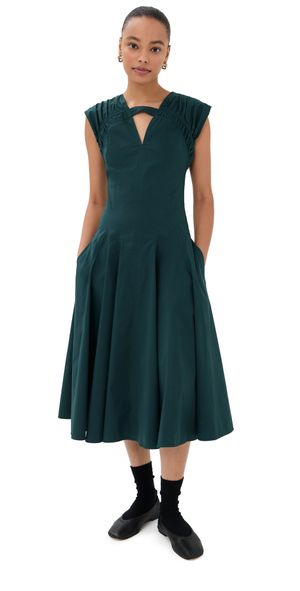 Proenza Schouler Manoela Dress In Eco Light Compact Poplin Dark Spruce 2