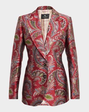 Floral Brocade Single-Breasted Jacket