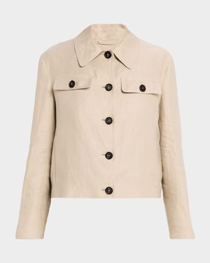 Structured Linen Twill Single-Breasted Shirt Jacket