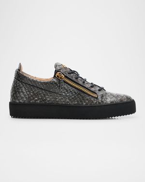 Men's GZ94 Metallic Croc-Print Leather Low-Top Sneakers