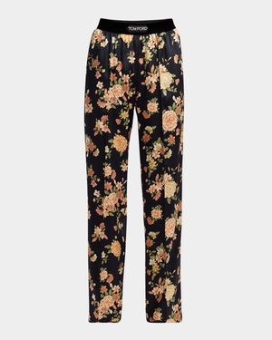 Logo-Band Hendrix Floral Stretch Silk Pajama Pants