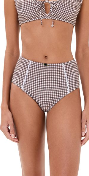 STAUD Wailea Bikini Bottoms Dark Chocolate Micro Check M
