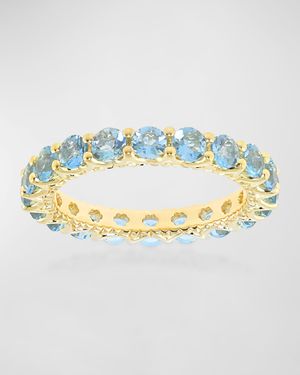 18K Yellow Gold Aquamarine Gemstone Eternity Band, Size 7