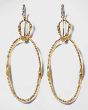 18K Gold Marrakech Onde Double Link Hook Earrings with White Diamonds