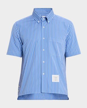 Men's Poplin Pinstripe Pocket Short-Sleeve Shirt