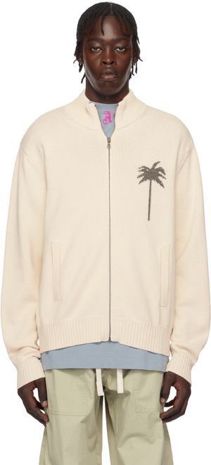 Palm Angels Blouson de survêtement blanc cassé en tricot à logos de palmier