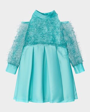 Girl's Shimmering Feathers Dress, Size 3T-10