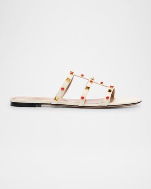 Rockstud Caged Leather Flat Sandals