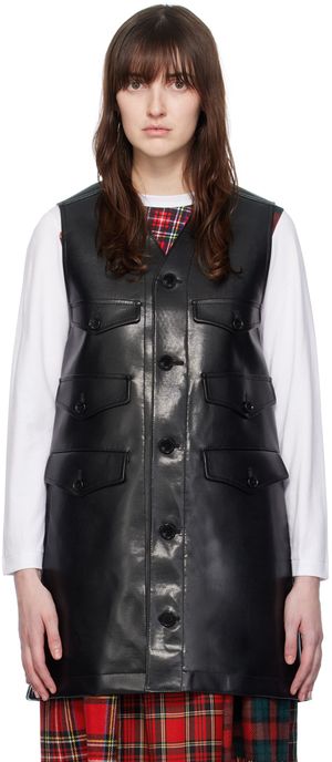 Tao Comme Des Garçons Black Belted Faux-Leather Vest