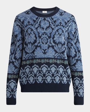Men's Cotton Damask Jacquard Crewneck Sweater