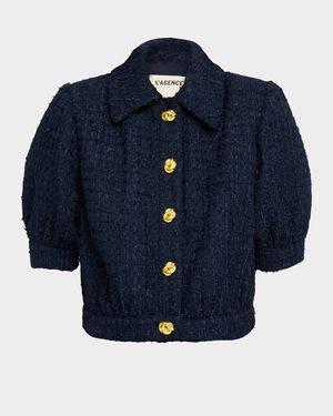 Cove Cropped Short-Sleeve Tweed Jacket