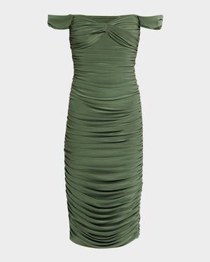 Walter Shirred Midi Dress with Winglet Sleeves
