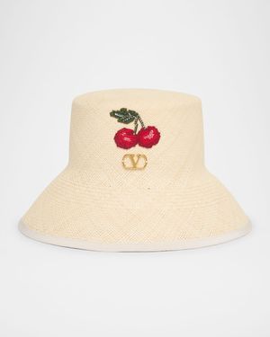 VLOGO Cherries Straw Bucket Hat