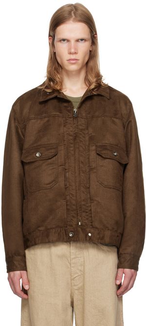 Engineered Garments Brown Button Tab Faux-Suede Jacket
