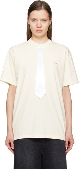 Pushbutton T-shirt blanc cassé à appliqué de cravate