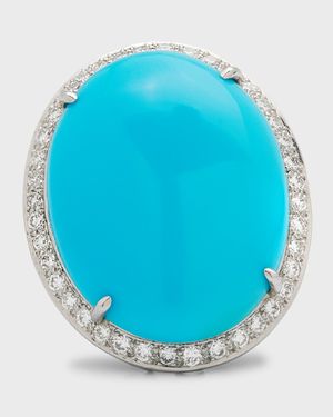 Platinum Turquoise and Diamond Halo Ring, Size 6.5