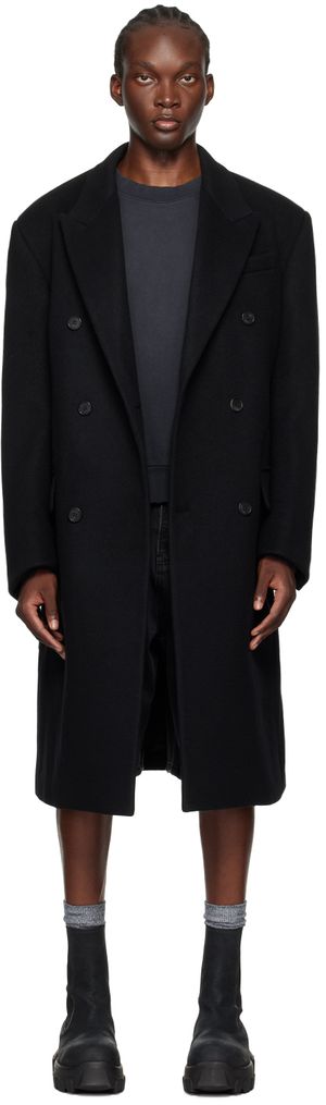 We11done Black Wool Double-Breasted Coat