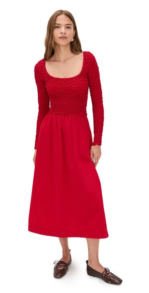 Damson Madder Malinda Super Smocked Midi Dress Red 6