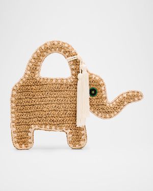Raffia Elephant Top-Handle Bag