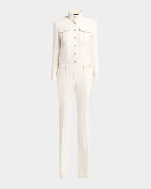 Long-Sleeve Bootcut-Leg Safari Jumpsuit