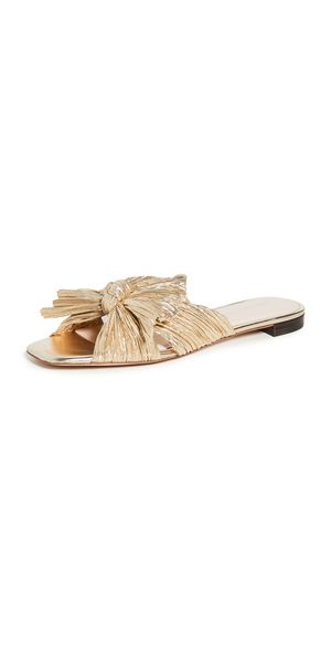 Loeffler Randall Daphne Pleated Bow Slides Gold 5.5