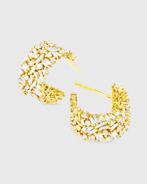 18k White Gold Diamond Huggie Hoop Earrings