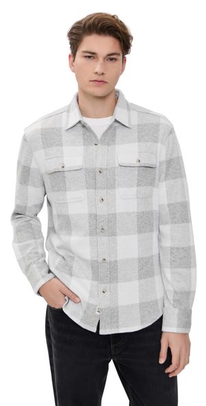 Fair Harbor Dunewood Flannel Shirt Heather Grey Buffalo Check M