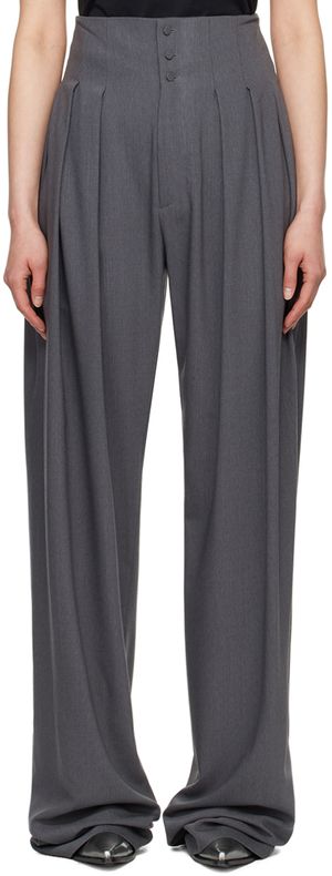 AARON ESH Pantalon gris à plis